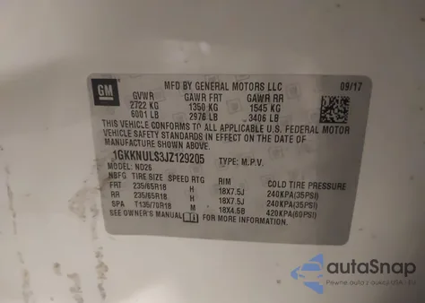 2018 GMC Acadia Slt-1 z USA, uszkodzony, nr VIN 1GKKNULS3JZ129205